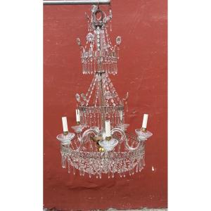 Lustre fin XVIII EME Toscane 5 lumières en cristal 