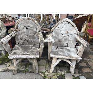 Paire de fauteuils en bois de teck  flotté XX EME 