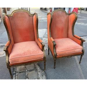 Pair Of Louis XVI Style Bergère Armchairs, Late 19th Century