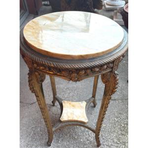 Guéridon bois doré de style L XVI fin du XIX EME dessus marbre de sienne 