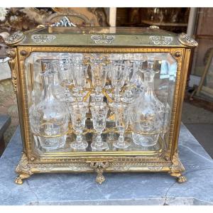 Cave à liqueur en bronze et cristal XIX EME 