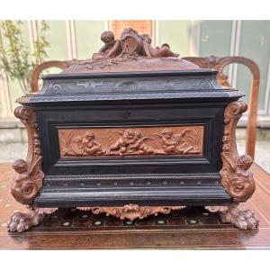 Coffret à bijoux  ébène et buis XIX EME Italie attribué à Frulini 