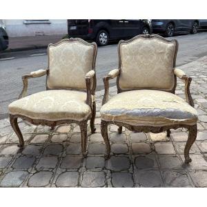 Paire de fauteuils  époque Louis  XV bois laqué  XVIII EME 