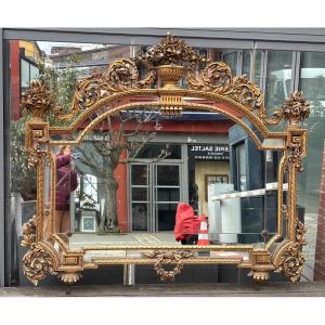 Louis XVI Style Mirror, Carved And Gilded Wood, Late 19th Century 