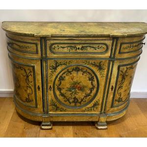 Italian Painted 3-door Sideboard With Marble Top XIX Eme