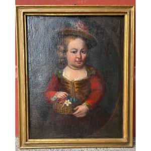 Portrait d’une petite fille huile sur toile XVIII EME Italie