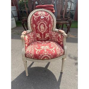 Bergère d’enfant de style Louis XVI laquée , fin XIX EME