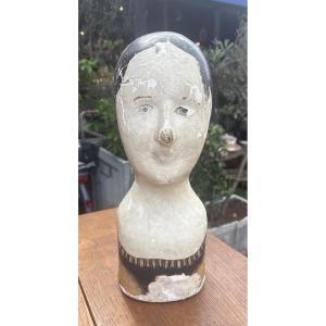 Marotte ou tête en papier mâché 19 EME pour coiffe traditionnelle