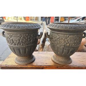 Pair Of 19th-century Cast-iron Garden Vases 