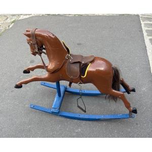 19th-century Painted Wooden Rocking Horse From Holland