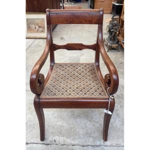 Antique Mahogany Children's Armchair From The Restoration Period, 19th Century