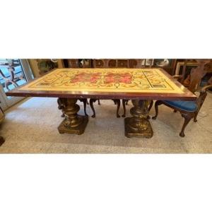 Table de présentation piétement bois doré plateau Scagiole XIX EME Italie XIX