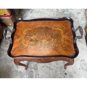 Table d’appoint marquetée avec plateau amovible XIX EME