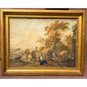 Watercolor Of A Pastoral Scene From The Late 18th Century, Signed H. Van Cranenburg, 1797