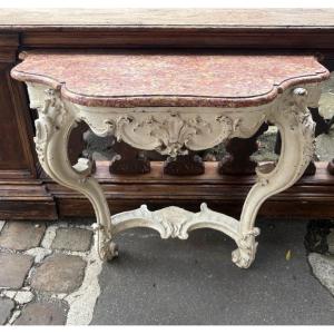 Louis XV-style Console Table With A Weathered Finish And A Marble Top