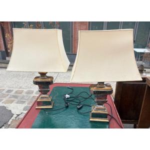 Paire de lampes en faïence argentées et dorées façon pot à feux Italie XX EME