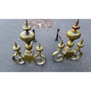 Paire de chenets XIX EME bronze style hollandais du XVII EME