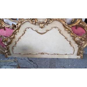 Tête de lit italienne en bois peint style baroque XIX EME