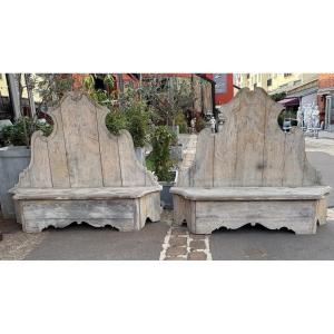 Pair Of Wooden Storage Benches From The Late 18th To Early 19th Century