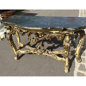 Large 18th-century Carved And Gilded Wooden Console Table, Naples