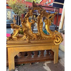 Late 19th-century Baroque-style Gilded Wooden Headboard From Italy