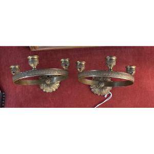 Paire d’appliques en bronze 3 lumières cylindriques début XIX EME