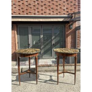 Pair Of Art Deco Tripod Side Tables Made Of Rosewood And Ammonites – Circa 1930