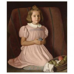 The Little Girl With Fruits Oil On Canvas Signed Salvatore Gagliardo 1940