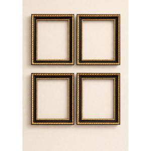 Set Of 4 Black- And Gold-lacquered Wooden Frames From The Early 19th Century