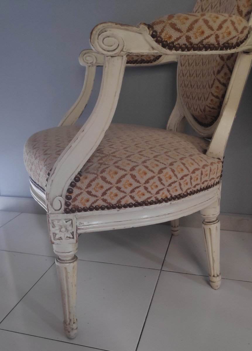 Pair Of Louis XVI Period Armchairs, White Lacquer-photo-7