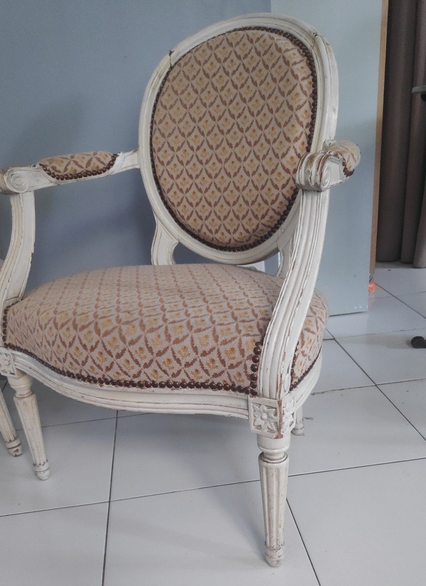 Pair Of Louis XVI Period Armchairs, White Lacquer-photo-8