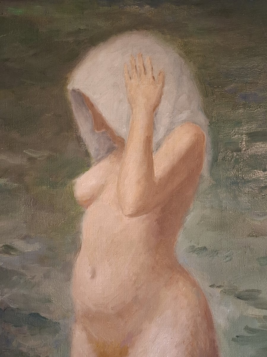 Painting Of A Nude Woman With A Veil, Signed By Frechkop Leonid, Moscow 1897 – Brussels 1982-photo-2