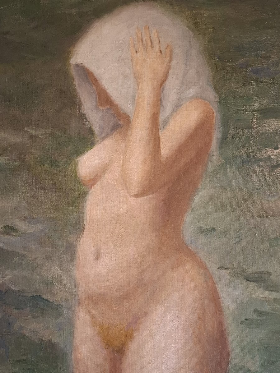 Painting Of A Nude Woman With A Veil, Signed By Frechkop Leonid, Moscow 1897 – Brussels 1982-photo-3