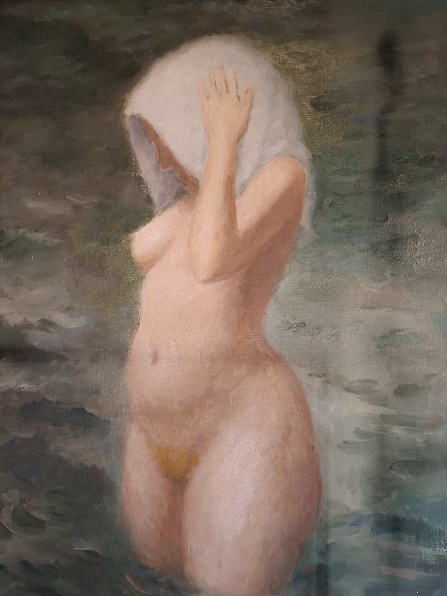 Painting Of A Nude Woman With A Veil, Signed By Frechkop Leonid, Moscow 1897 – Brussels 1982-photo-1