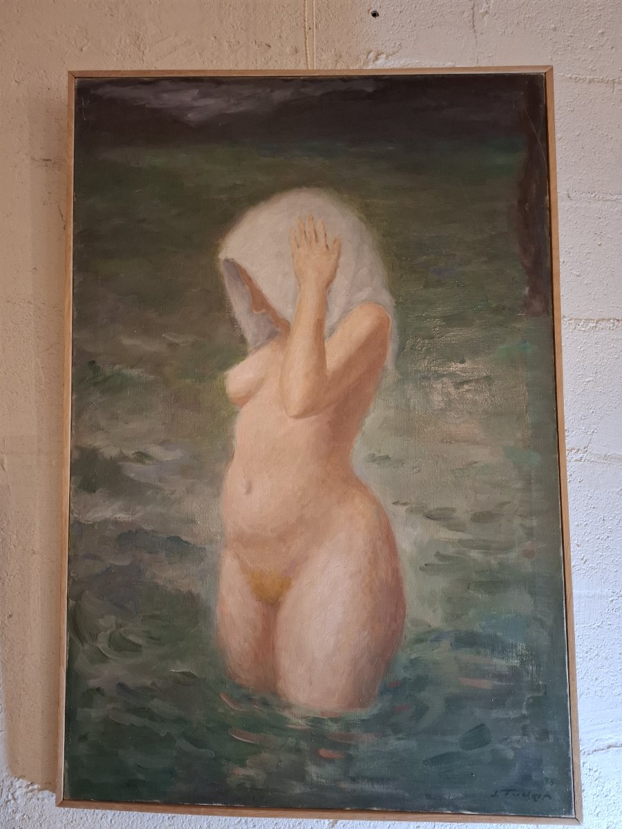 Painting Of A Nude Woman With A Veil, Signed By Frechkop Leonid, Moscow 1897 – Brussels 1982