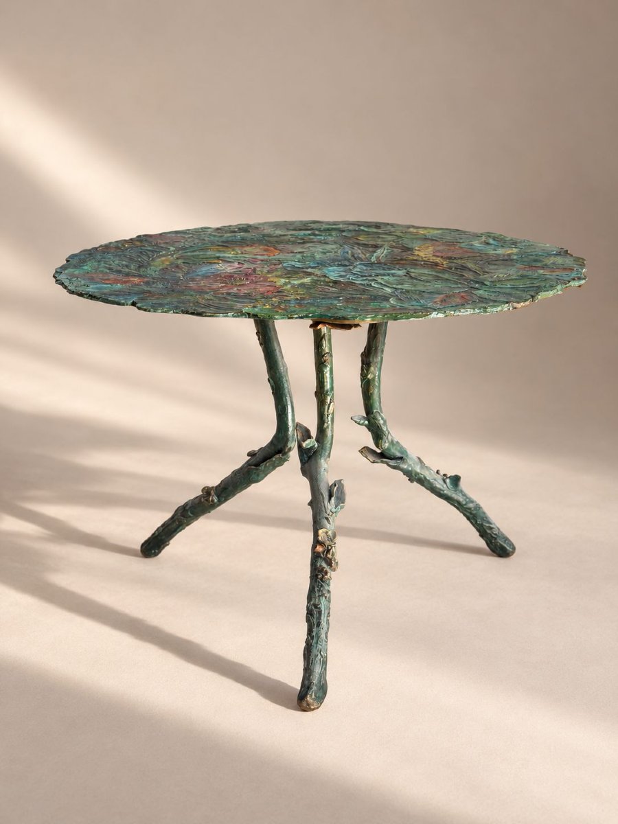 Solid Bronze Coffee Table With Multiple Plant Motifs-photo-4