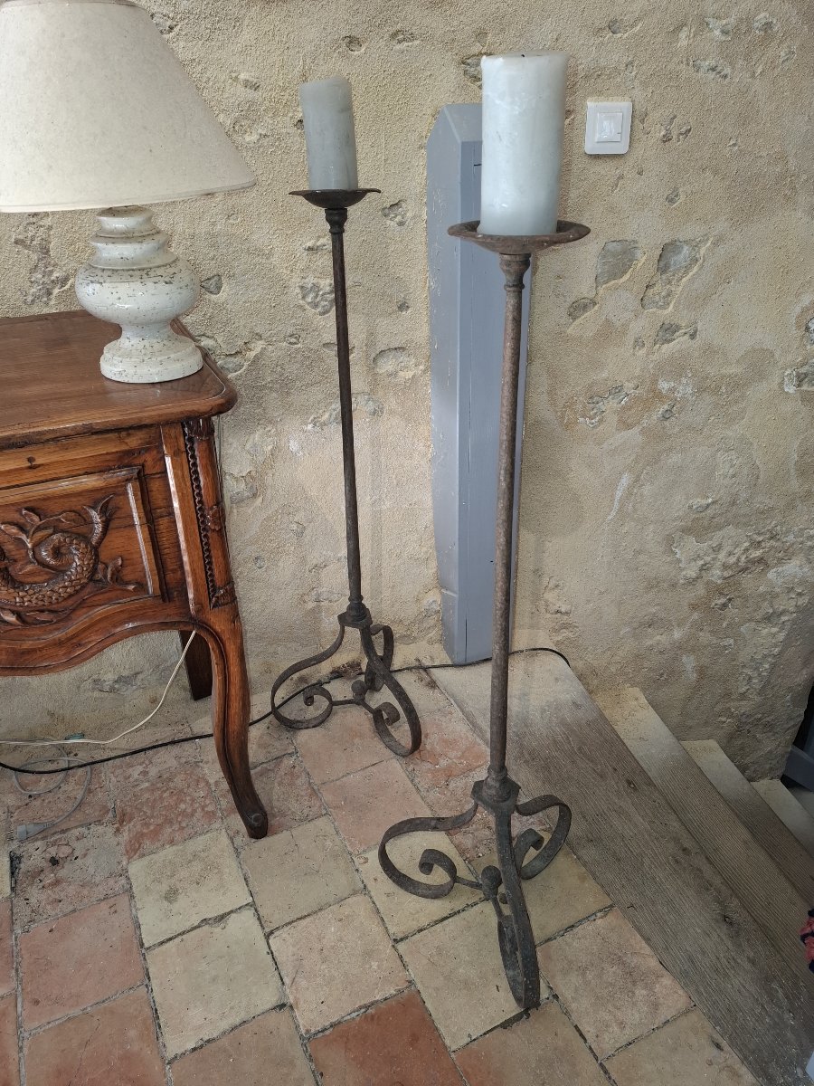 Pair Of Wrought-iron Candlesticks From The Louis XIV Period, Circa 1650-photo-3