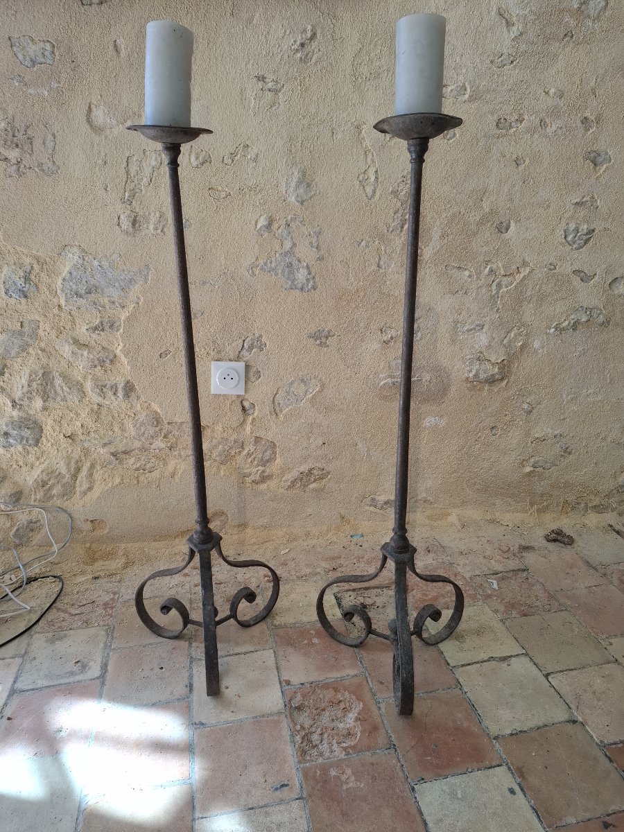 Pair Of Wrought-iron Candlesticks From The Louis XIV Period, Circa 1650