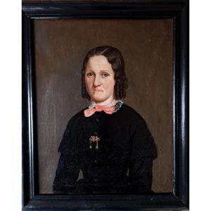 Portrait De Femme, Huile Sur Toile école Française Du 19eme Siècle.