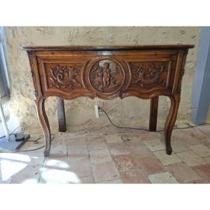 Antique Louis XV Console Table, First Half Of The 18th Century, Made Of Elm Wood From The Meursault Region