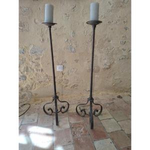 Pair Of Wrought-iron Candlesticks From The Louis XIV Period, Circa 1650