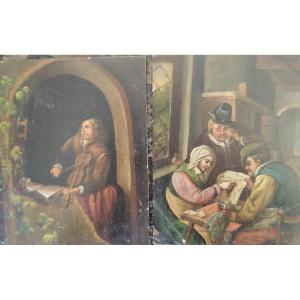 Deux Petites Huiles Sur Cuivre, école Hollandaise Du 19eme Siècle.