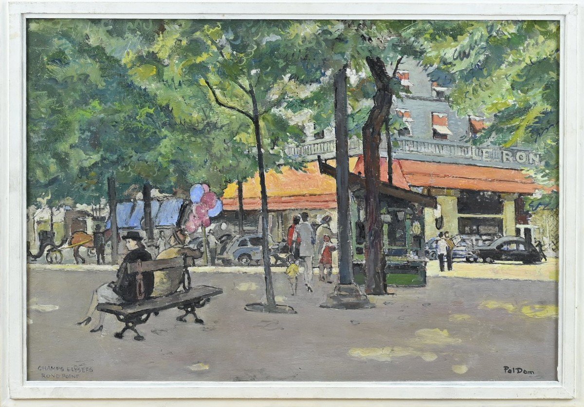 Vue De Champs élysées, Rond Point, Pol Dom, Peintre Belge (1885-1978)-photo-2