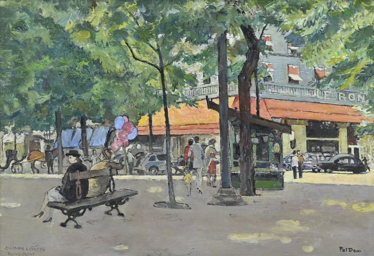 Vue De Champs élysées, Rond Point, Pol Dom, Peintre Belge (1885-1978)