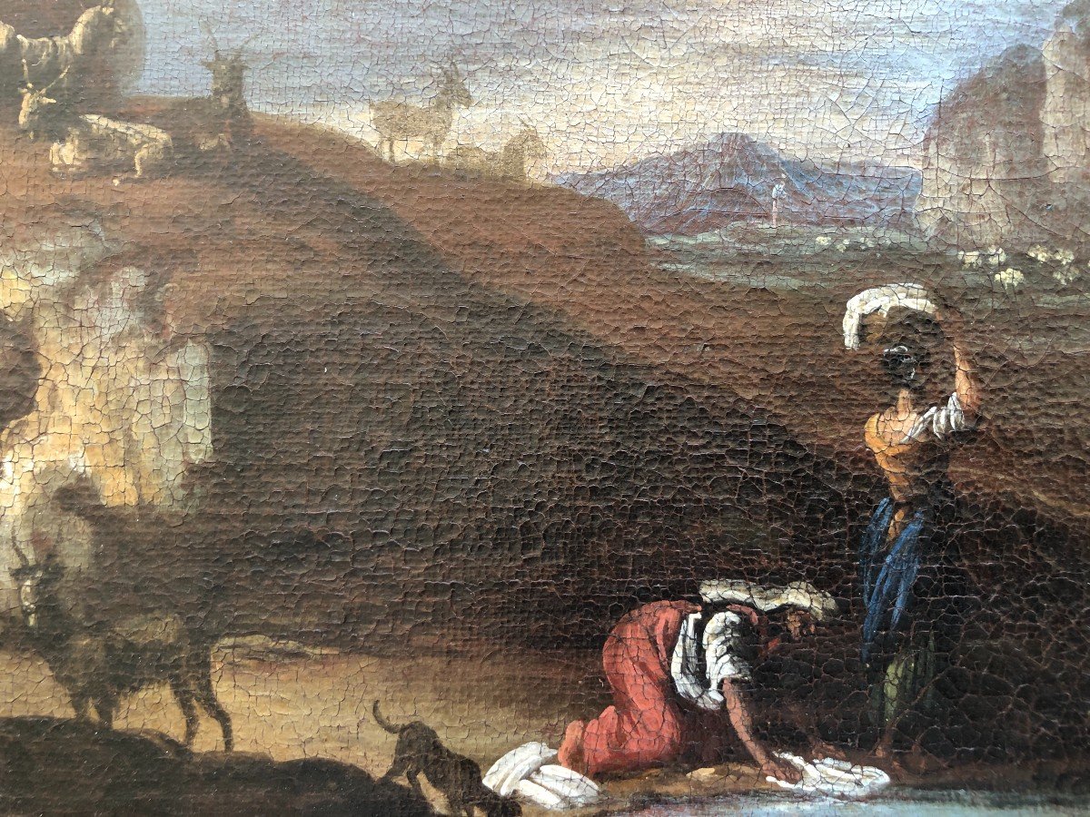 An Idyllic 17th Century Italian Landscape On Canvas-photo-2
