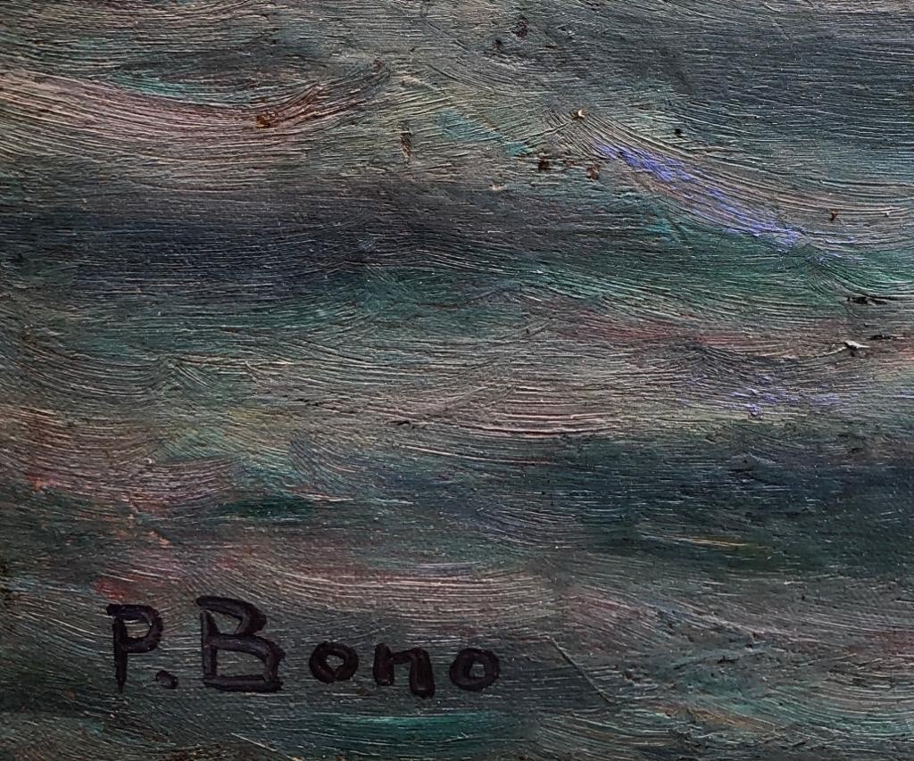 Primitif Bono (italien) La Falaise Au Couchant', Huile Sur Toile-photo-1