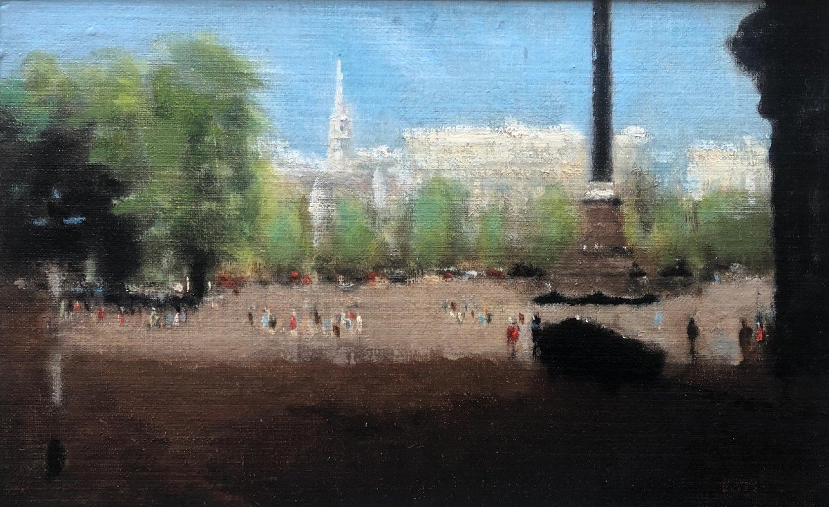 Anthony Klitz  (1917-2000), Tableau Trafelgar Square From Spring Gardens, Signé-photo-3