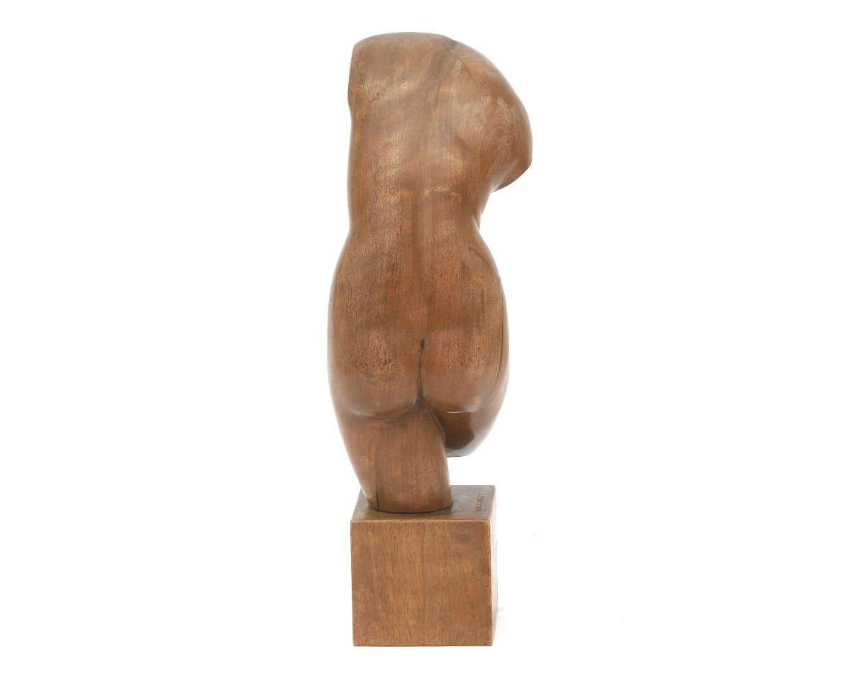 Willi Huggler, Wooden Sculpture, Torso, Signed-photo-3