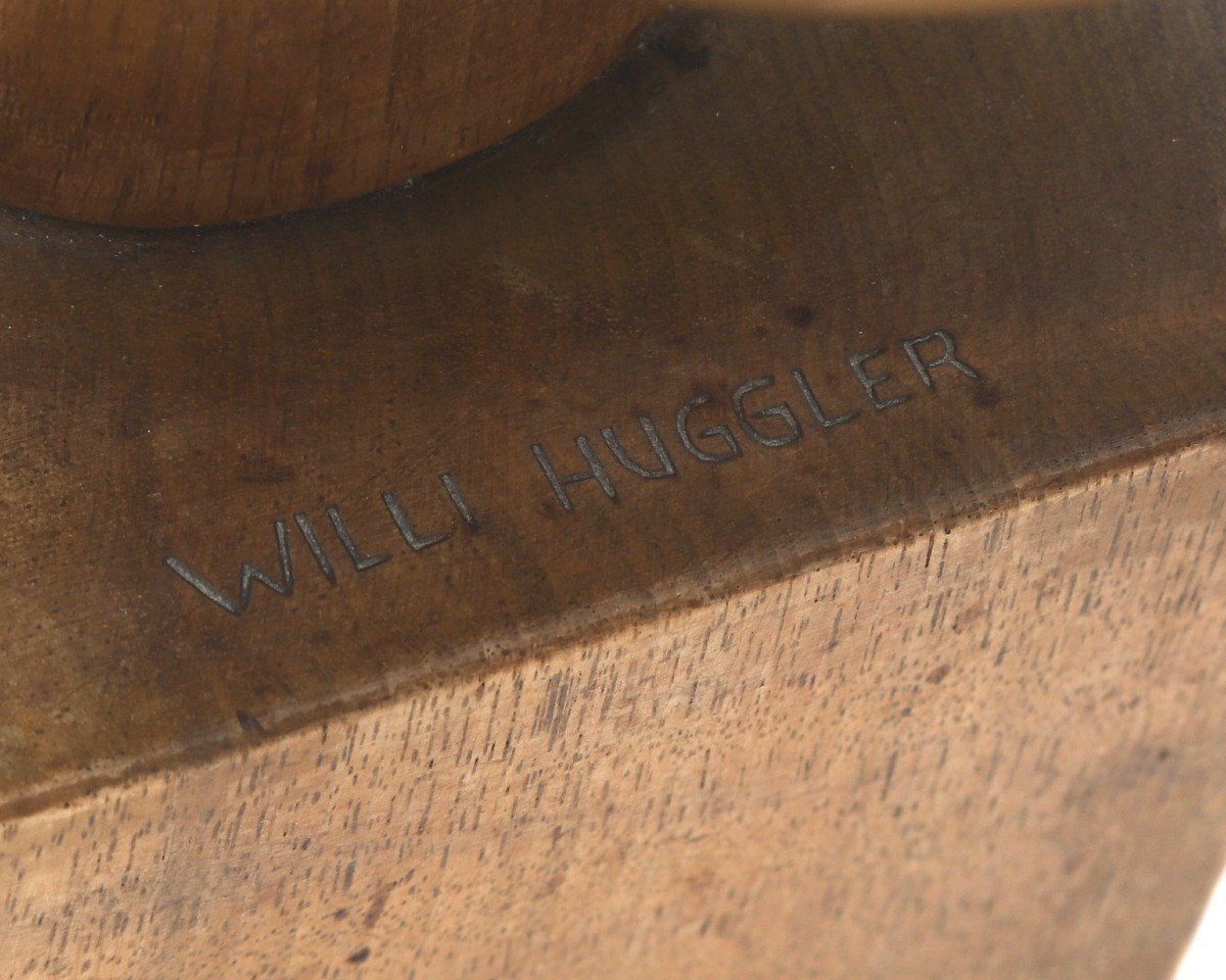 Willi Huggler, Wooden Sculpture, Torso, Signed-photo-1