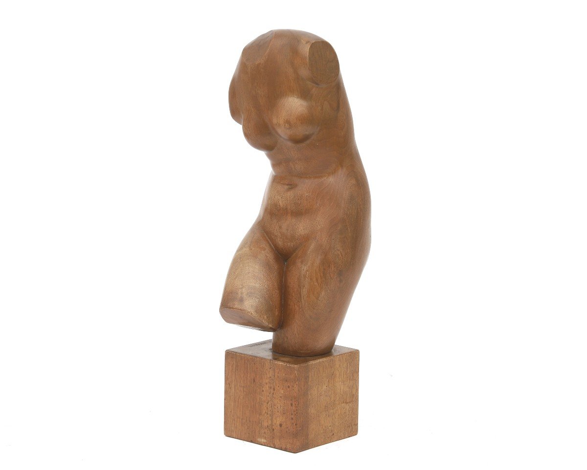 Willi Huggler, Wooden Sculpture, Torso, Signed